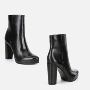 Antonio melani Black Leather Ankle Bootie Block Heel for Women size 8